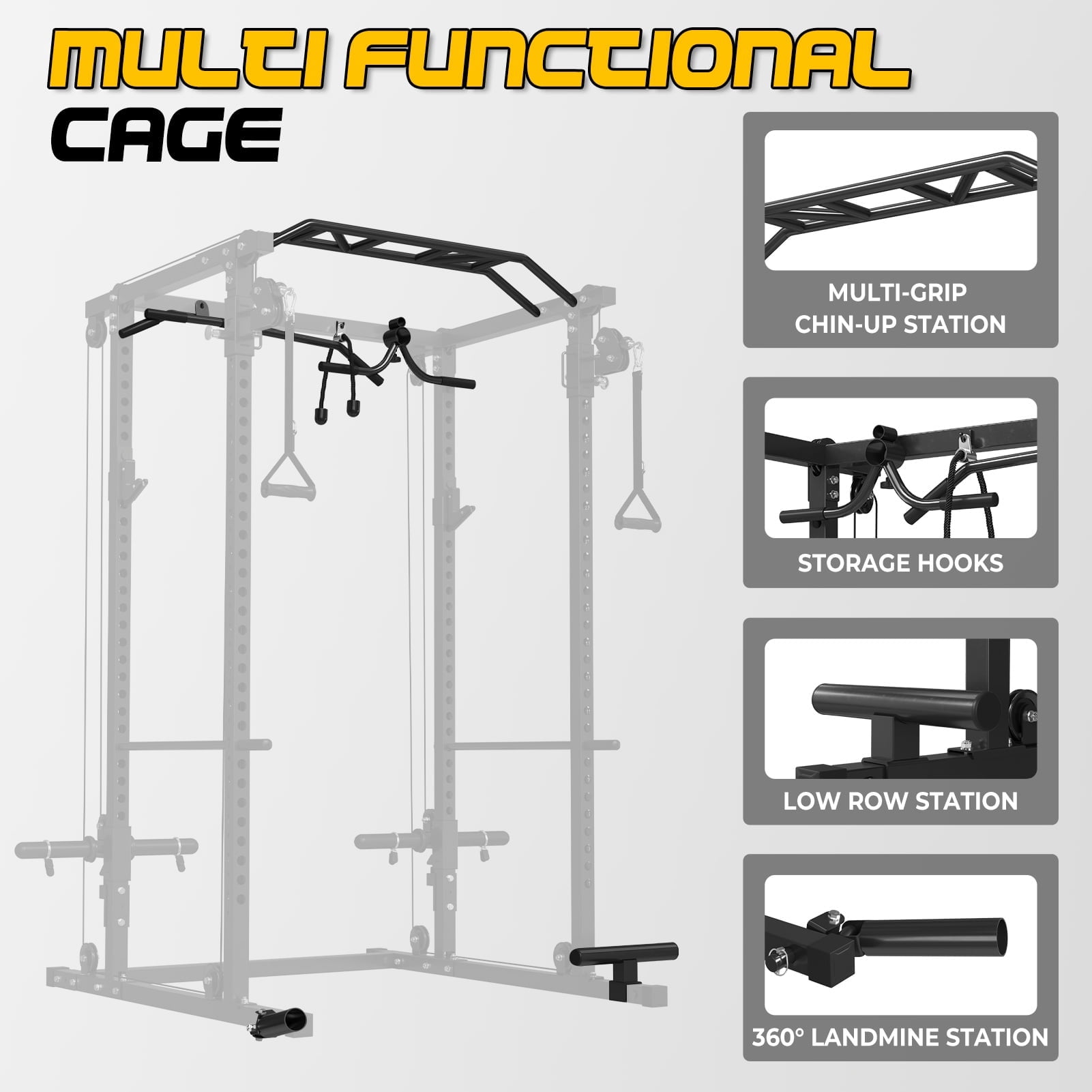 Mikolo Power Cage, Squat Rack with Dual Pulley Cable Crossover System, Multi-function Free Weight Home Gym Workout Machine