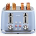 thumbnail image 1 of LONGDEEM Grille-Pain 4 Tranches, Acier Inoxydable Style Rétro, Fente Large Grille-Pain à Bagels, Commandes Indépendantes Doubles, Plateau Ramasse-Miettes Amovible, Facile à Nettoyer, 6 Réglages de Brunissage, Réchauffage et Décongélation, Bleu, 1 of 4