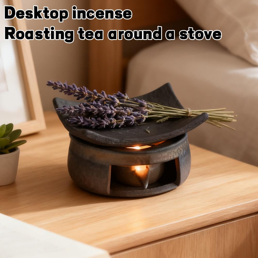 SharkTRUE Cedar and Zen Herb Burner,Ceramic Aromatherapy Stove Essential Oil Burner,Cedar and Zen Incense Burner Kit for Home Office, Tea Light Candle Holders Teapot Warmer for Meditation,Relaxation