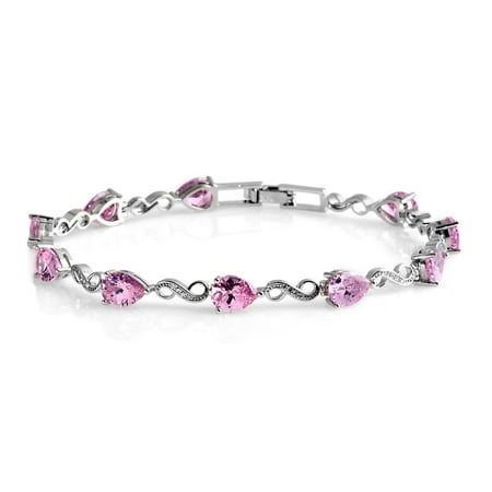 Silvertone Pink and White Cubic Zirconia CZ Fashion Bracelet for Women Gift 8 inch Cttw 7.3