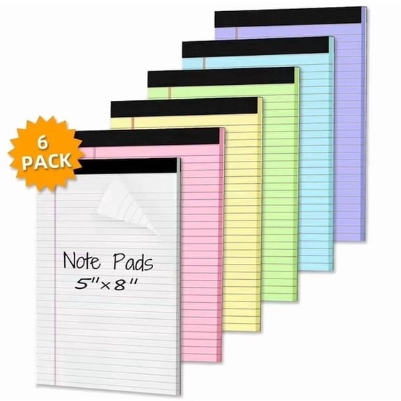 6pcs Small Note Pads 5x8” Notebook College Ruled Legal Pads Color Notepads Ruled Pads of Paper for Office Supplies 30 Sheets/Pack