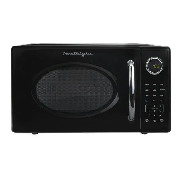 Nostalgia Retro Microwave Oven - 1.1 Cu Ft & 1000-Watt Countertop Size with Glass Turntable, Child Safety Lock, 8 Auto-Cook Programs & Digital Clock - Black