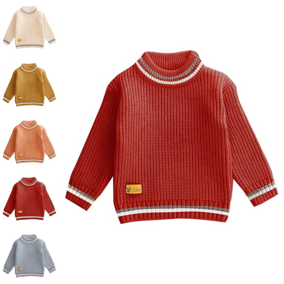 Teylalorva Girl's Sweater Crew Neck Solid Knit Casual Warm Pullover Top Red Size 6