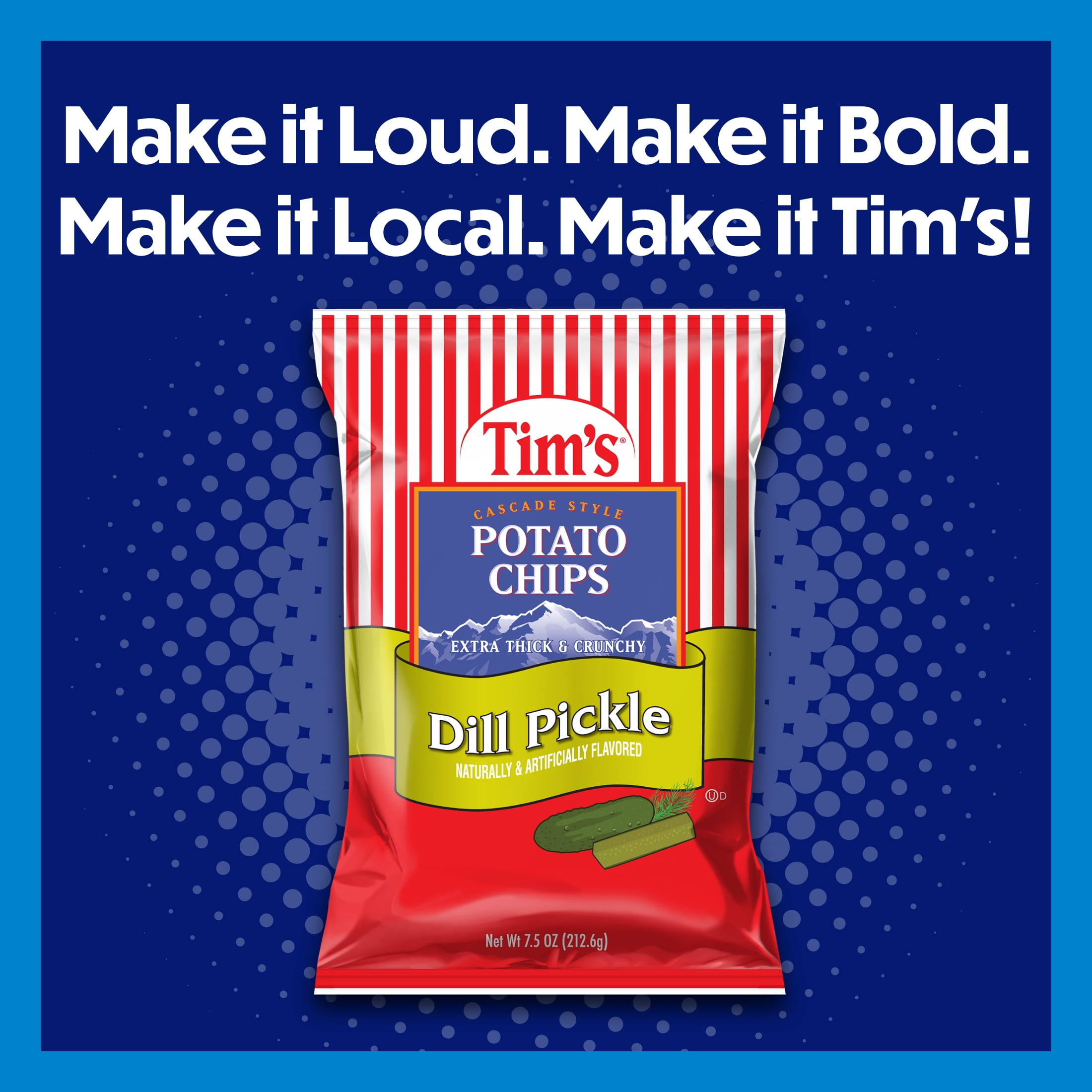 Tim's Cascade Snacks Dill Pickle Cascade Style Potato Chips, 7.5 oz Bag