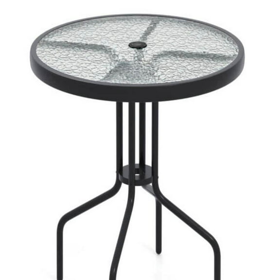 Demifill 27.5 Inch Round Patio Dining Table, Dining Table with Rippled Tempered Glass Top for Outdoor as Garden, Backyard, Porch, Black