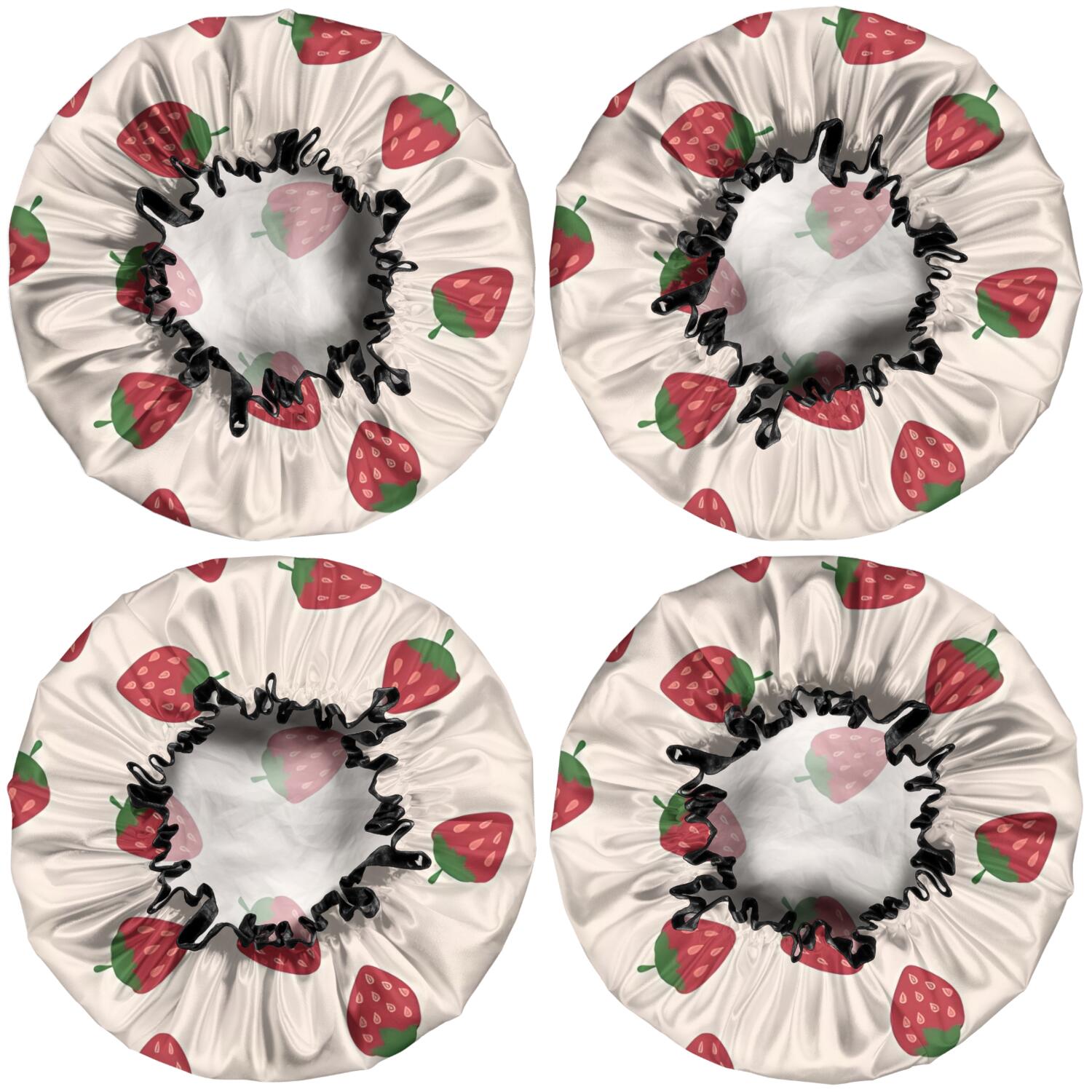 Shower Caps,Red Strawberry Plants Fruit Light Pink Pattern Waterproof Shower Cap for Women 4 Pieces,Double Reusable Hair Cover for Shower PEVA Elastic Stretch Hem