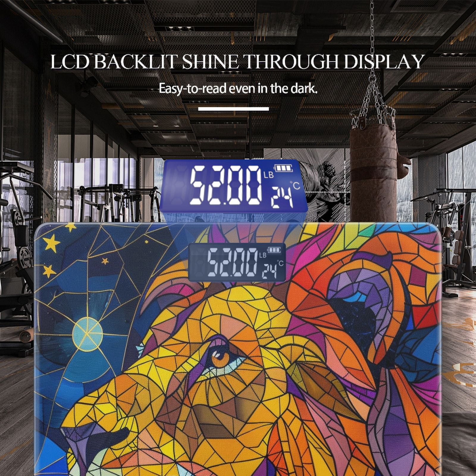 High Precision Body Weight Scale Smart Bathroom Scales with Large LCD Display(400lbs),Decorative for Bedroom-Stained Glass Depiction Of Lion On Starry Night Sky Background