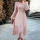 thumbnail image 5 of Vestido De Mujer Vestido largo de dama Vestidos de fiesta de cóctel con adorno de volantes jacquard con cuello redondo y puntos casuales Ygjytge Rosa L para Mujer, 5 of 6