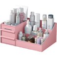 thumbnail image 1 of Organizador de caja de almacenamiento de cosméticos para escritorio de maquillaje con cajones para tocador, encimera de tocador, mostrador de baño, elegante soporte para cepillos - ROSA, 1 of 5