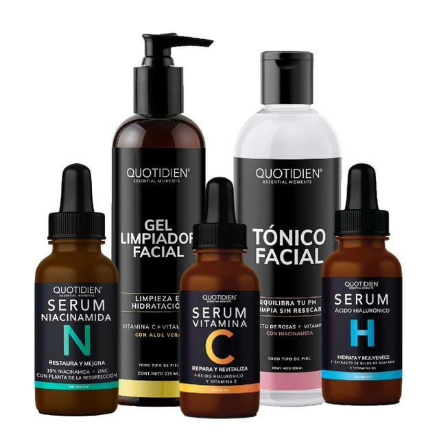 Kit Limpiador + Tónico + Serum Vitamina C + Suero Acido Hialuronico + Niacinamida Skin Care Facial Quotidien Quotidien Serum Vitamina C Serum skin care