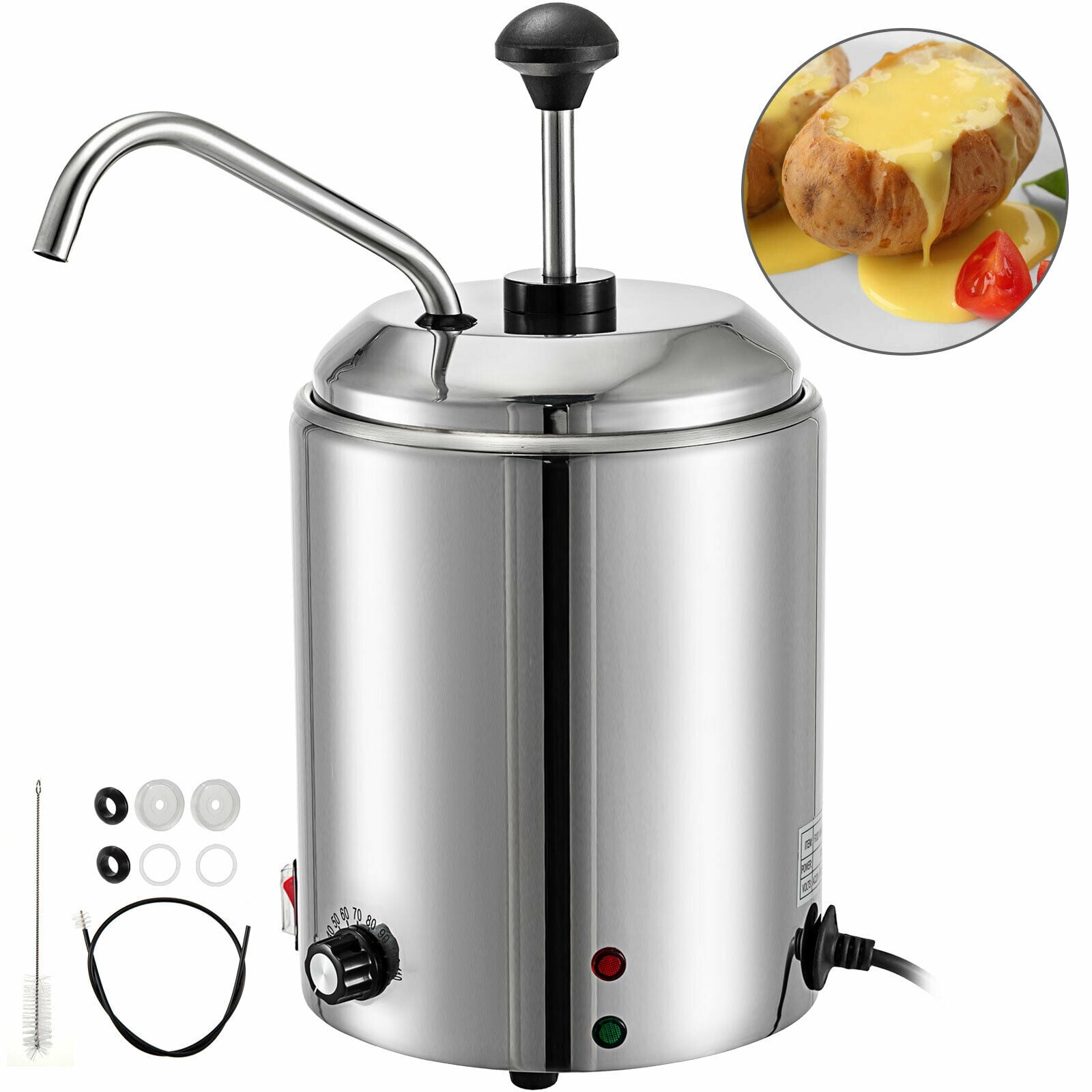 VEVOR 2.6Qt Nacho Cheese Dispenser With Pump Hot Fudge Caramel Warmer