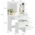 thumbnail image 3 of Makeup Vanity Desk with LED Mirror & Stool, Vanity Set with 4 Drawers, Power Outlet, Shelves & Hair Dryer Holder, 3 Adjustable Lighting Modes,White, 3 of 9