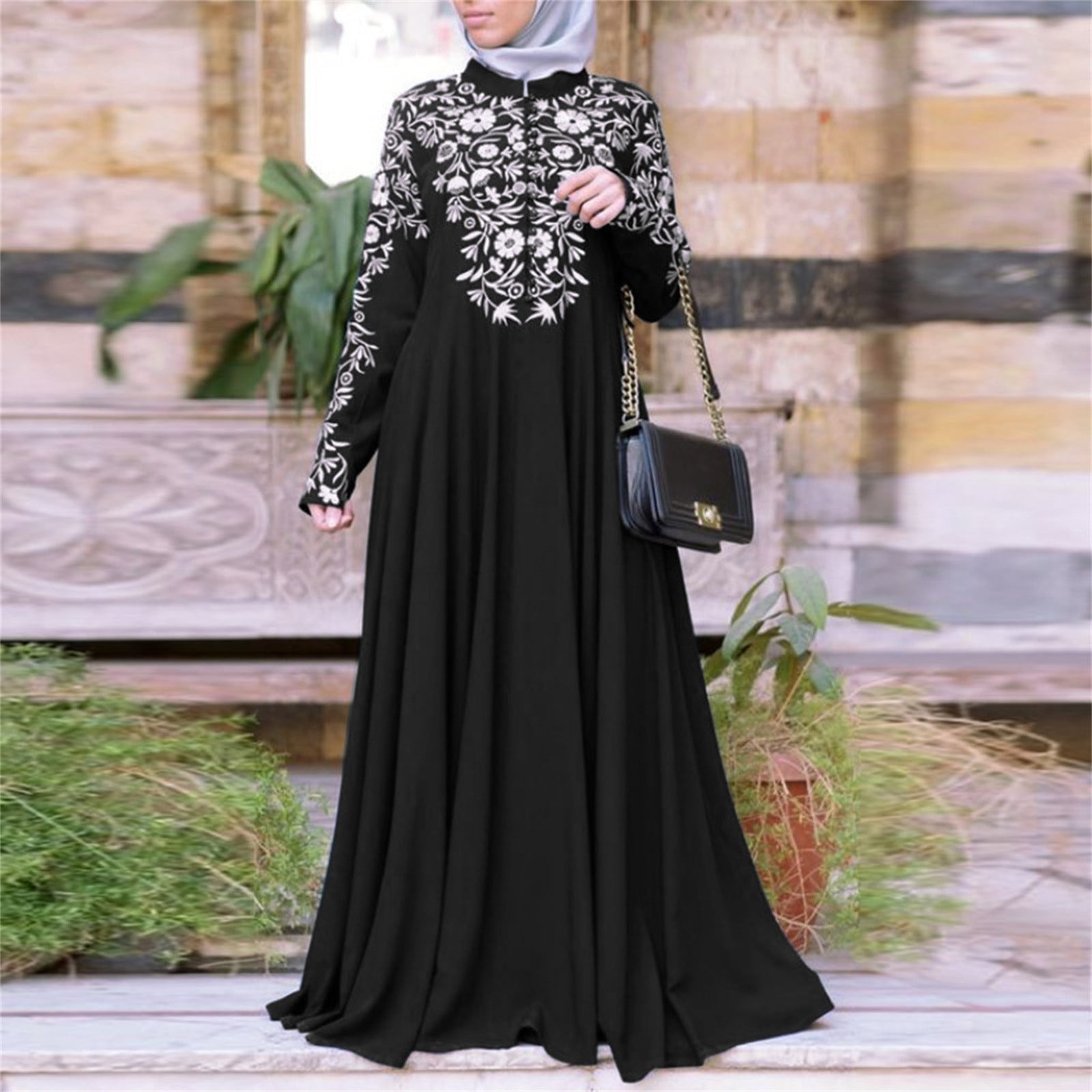Sheer Lined Floral & Sequins Kaftan Abaya/ Islamic Clothing Long Dress 