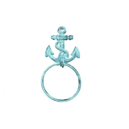 Anchor Holder - Dark Blue Whitewashed Cast Iron Anchor Towel Holder 8.5