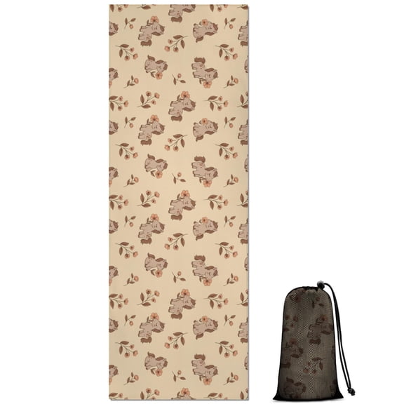 74x26 Inch Yoga Towel, Sweat Absorbent Non-Slip Mat for Hot Yoga, Pilates & Fitness,Deer Floral Pony Beige Pattern