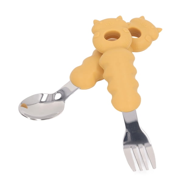 Forma de Dibujos Animados de Cuchara de Tenedor para Niños Pequeños Diseño Compacto Apto para Lavavajillas de Acero Inoxidable 316 de Silicona para Entrenamiento de ANGGREK Otros