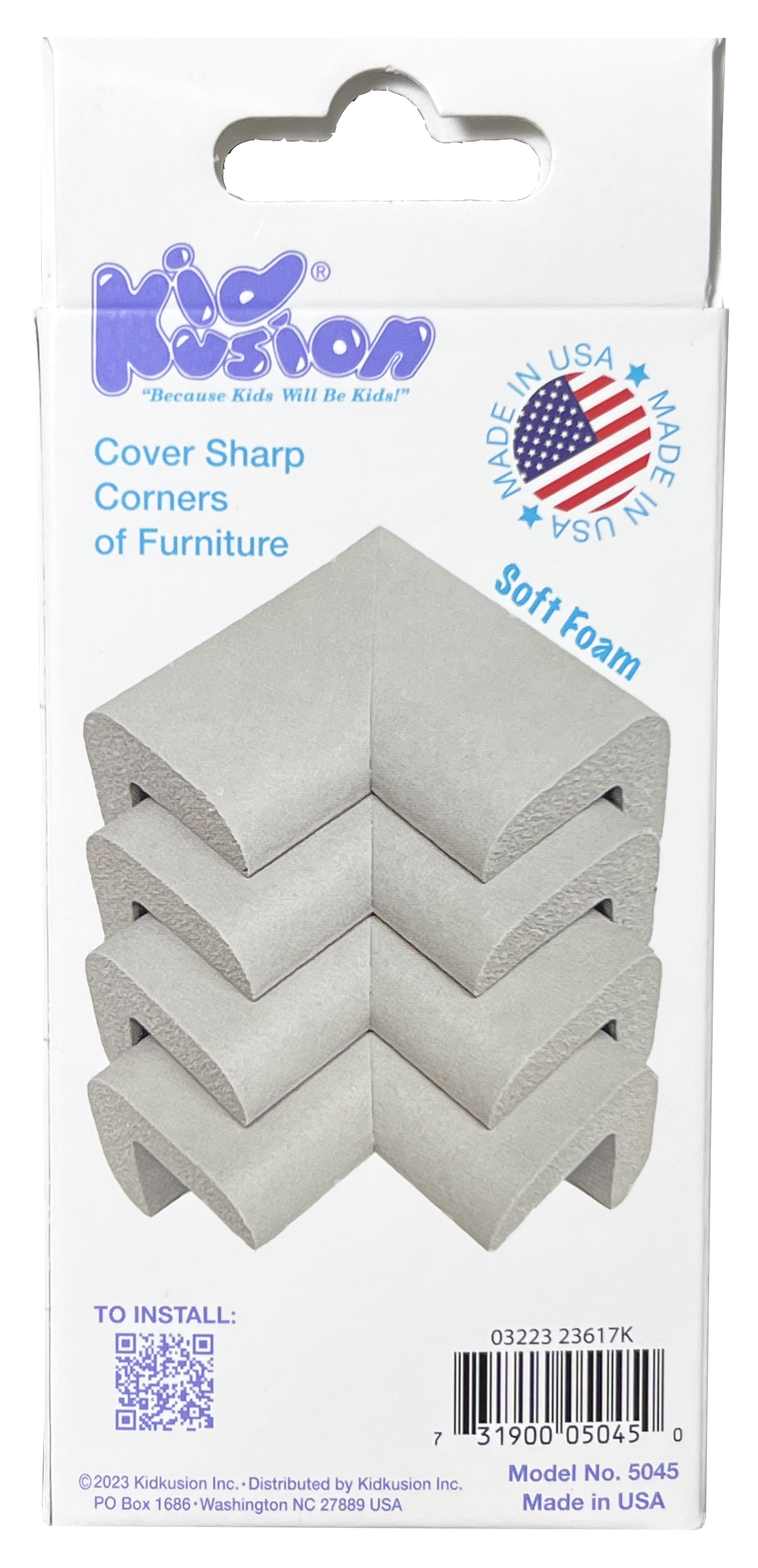 (4 pack) KidKusion Foam Rubber Corner Guards, for Sharp Corners, Tables, Furniture, 4 CT, Gray, Toddler