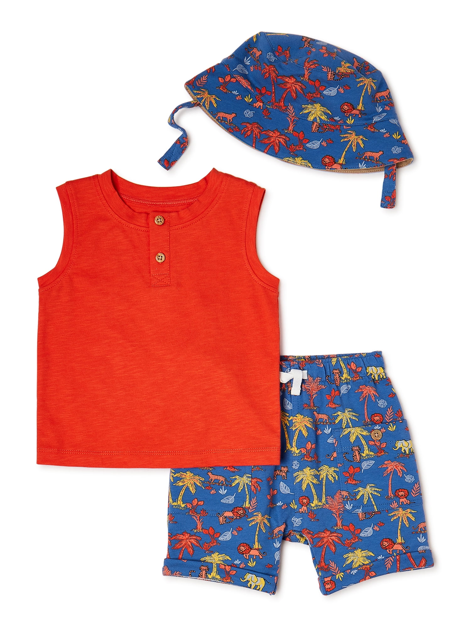 Wonder Nation Baby Boy Tank Top, Short, and Hat Outfit Set, 3pc