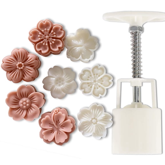 Orgry 4Pcs/Set Mooncake Mold Cherry Blossom Flowers Sakura Pattern Stamps Hand Press Mold Plungers Pastry Tools Mid-Autumn Festival