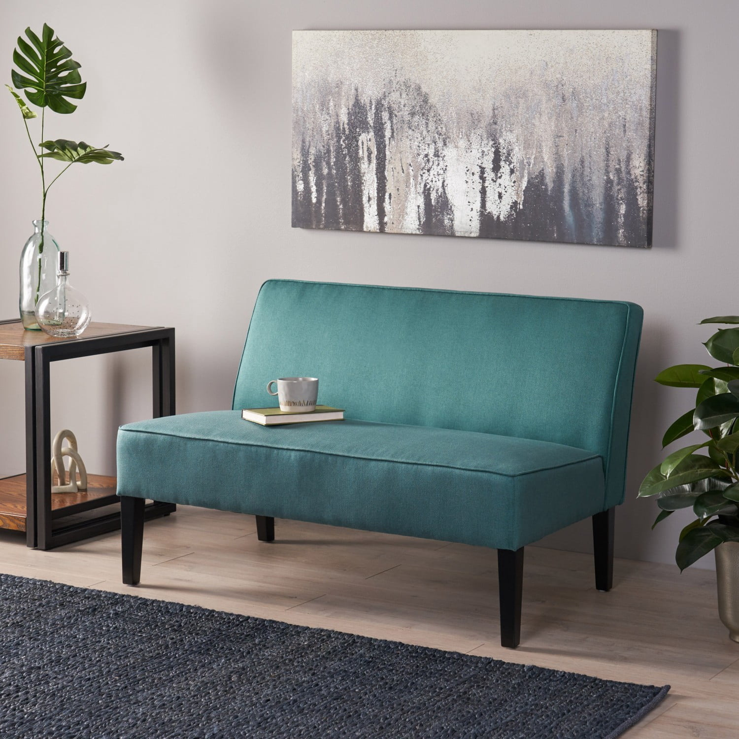 50" Upholstered Loveseat Sofa Modern 2 Seater Couch with Birch Wood Legs, Linen Fabric Small Space Sofa for Living Room Bedroom Office, Teal