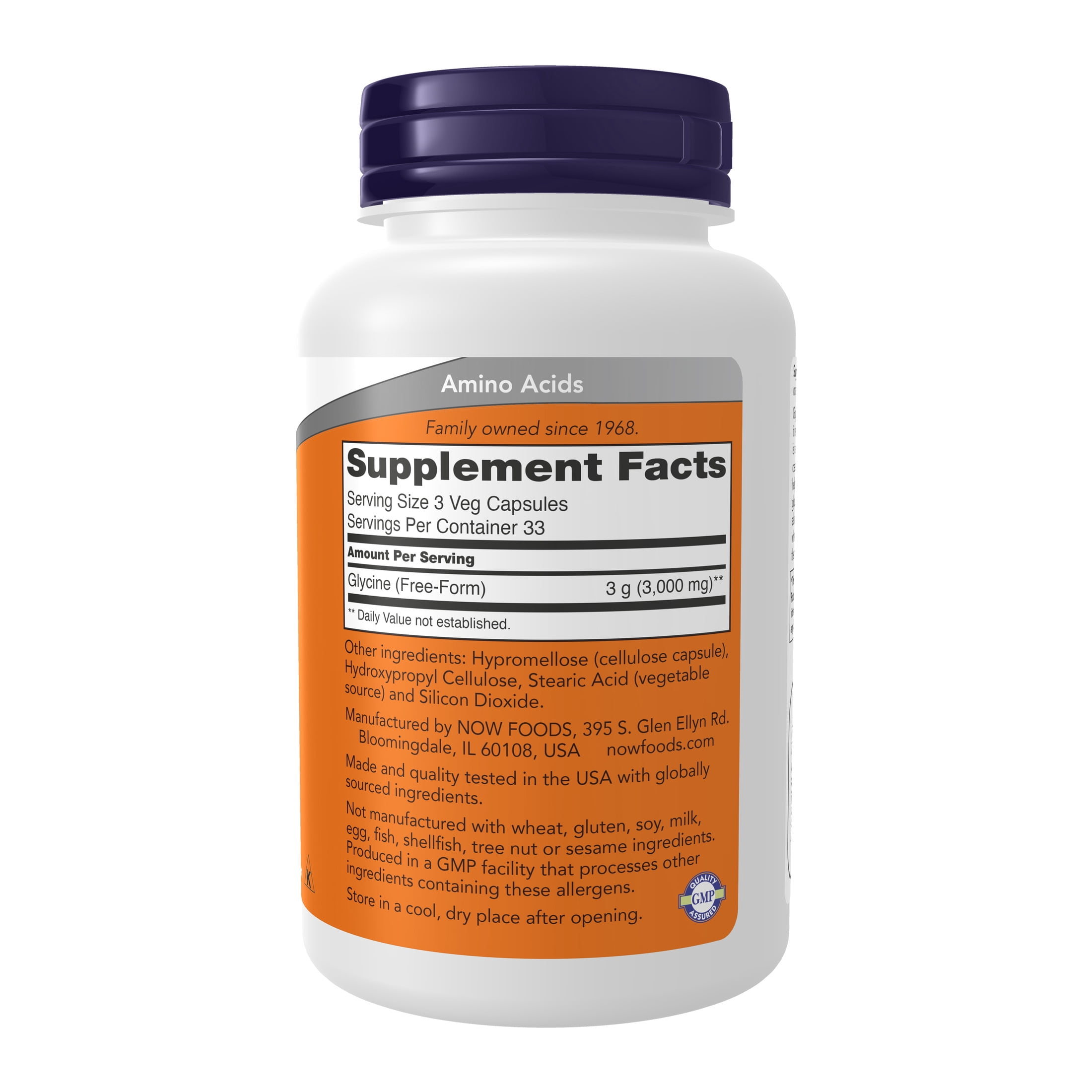 NOW Supplements, Glycine 1,000 mg Free-Form, Neurotransmitter Support*, 100 Veg Capsules