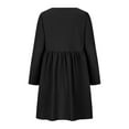 thumbnail image 5 of Fesfesfes Casual Round Neck Button Long Sleeve Cotton Linen Knee-High Dress Pocket Solid Dresses Sale Tops on Clearance, 5 of 5