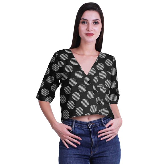 Moomaya Womens Printed Cotton V-neck Crop Top Elbow Sleeve Summer Clothing Boho Blouse