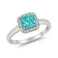 thumbnail image 2 of Halo Princess Paraiba Tourmaline CZ Engagement Ring 925 Sterling Silver Size 9, 2 of 6