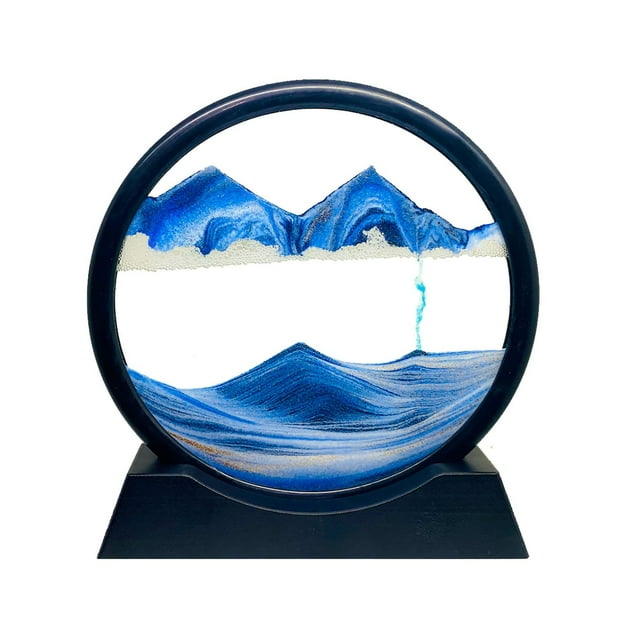 Art de Sable en Mouvement Décor Océan, Paysage Marin 3D Liquide, Cadre en Verre Rond