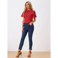 thumbnail image 2 of Blusa Corta Manga Acampanada Ojo De Cerradura En La Espalda Plisado Cuello Alto Lunares Top Para Mujer Rojo S, 2 of 6
