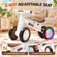 thumbnail image 3 of JoyStone Toddler Balance Bike with Light-Up Wheels, No Pedal Baby Balance Bike with 4 Silent Wheels, Adjustable Seat, First Ride-On Toy for 1 Year Old Boys Girls, White & Brown, 3 of 11