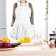 thumbnail image 2 of Women's White Cotton Kitchen Apron Solid Color Ruffle Hem, 2 of 4