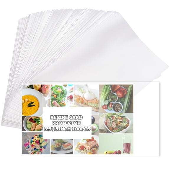 100Pcs Recipe Cards Protector 3x5 Inch Thick Clear Plastic Waterproof Reusable Sleeves Pockets Index Cards Covers Cookbook Sheet Page Protector
