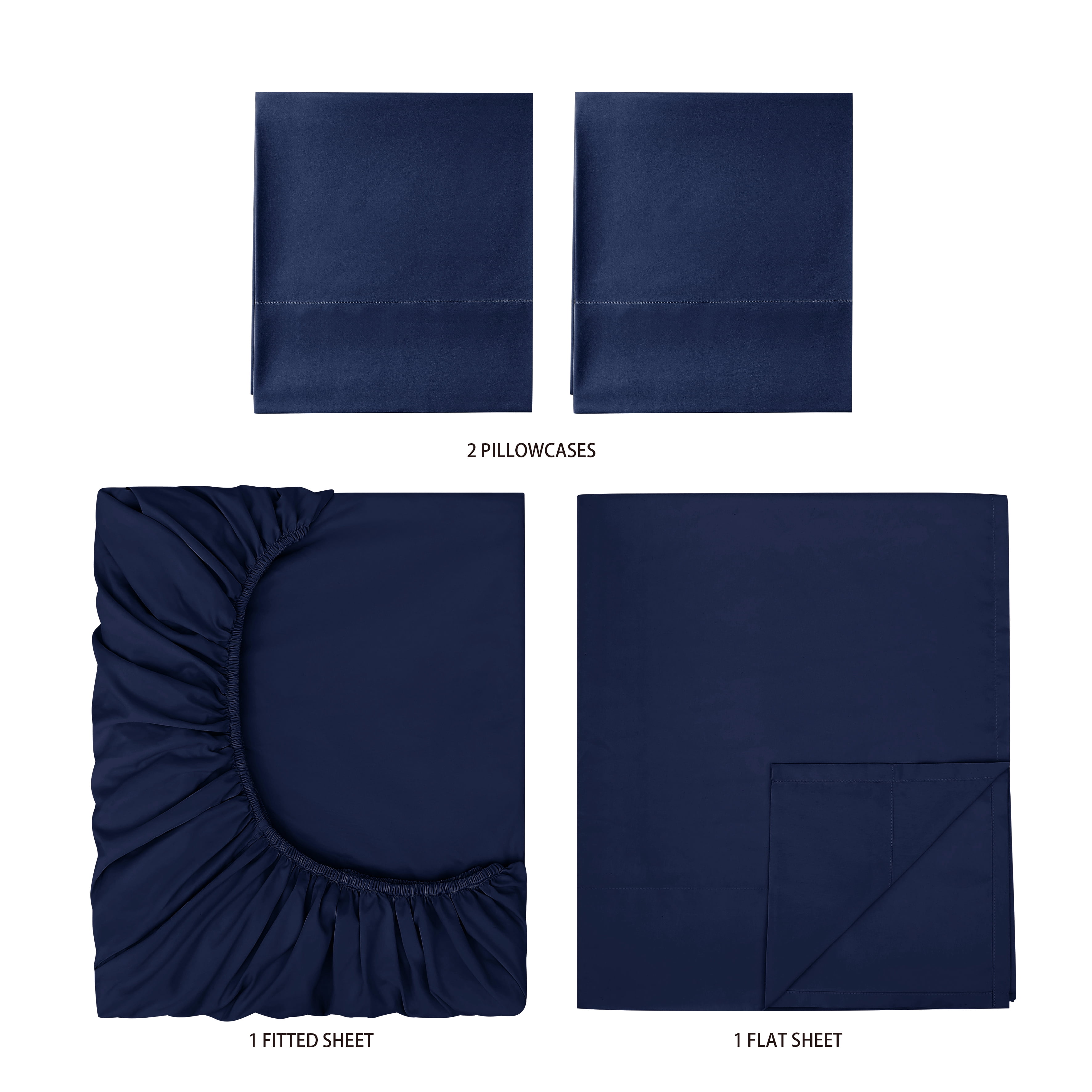 Mainstays Super Soft Brushed Microfiber Bed Sheet Set, King, Navy Blue, 4 Piece