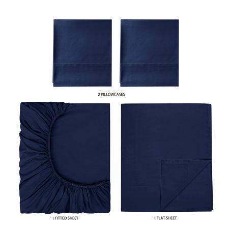 Mainstays Super Soft Recycled Brushed Microfiber Bed Sheet Set, Queen, Navy, 4 Piece