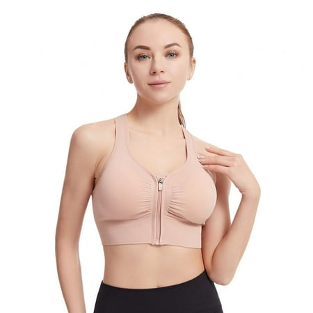 

Xmarks Women s Zip Front Sports Bra Wireless Post-Surgery Bra Active Yoga Sports Bras Pink 154-176LBS
