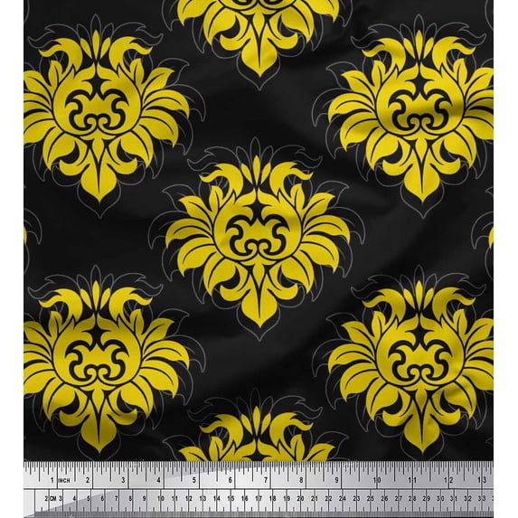 Soimoi Velvet Fabric Seamless Baroque Damask Print Fabric by the Yard 58 Inch Wide