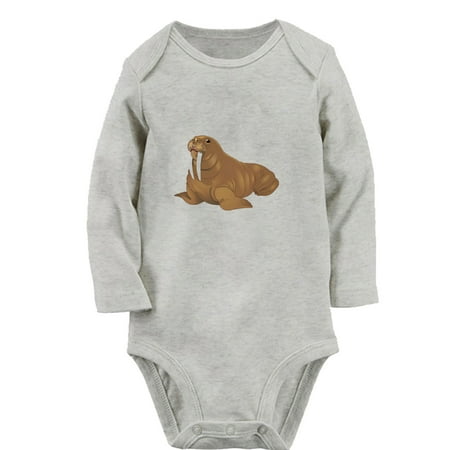 

iDzn® Little Baby Cute Rompers Newborn Babies Unisex Bodysuits Infant Animal Walrus Graphic Jumpsuits Toddler Kids Long Sleeve Oufits (Gray 0-6 Months)