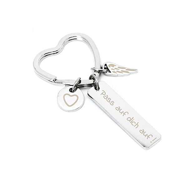 Llavero de acero inoxidable con forma de ángel guardián de 10 cm Pass auf dich auf