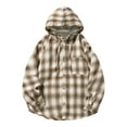 thumbnail image 5 of Brnmxoke Mens Plaid Shirt with Hood Flannel Hoodie Shirt Casual Button Down Plaid Jacket Shirts Stylish Long Sleeve Shirts with Pocket Khaki,L, 5 of 9