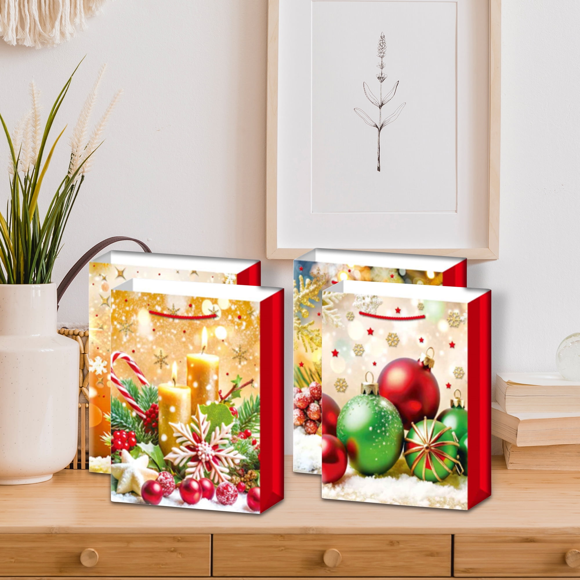 Christmas Gift Bags (Gold Decorations) (Asstd) (X-Large) - Set of 12