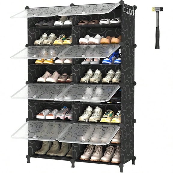 Shoe Rack 8 Tier Shoe Storage Cabinet With Door 32 Pair Shoe Organizer Shelves For Closet Hallway Bedroom Entryway Black
