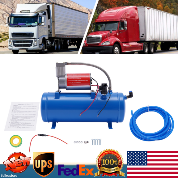 15*5.5*11.8 Blue DC On Board Air Compressor For Van Train Truck Car Boat with 6L Tank 12V 150 PSI