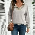 thumbnail image 2 of Womens Long Sleeve Shirts Fall Fashion 2026 Patchwork Button Up V Neck Sweatshirt Casual Pullover Tops (S, Beige), 2 of 6