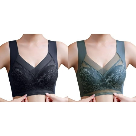 (2-Pack) Kcodviy Women Full Cup Thin Strapless Front Buckle Lift Bra Underwear Plus Size Wireless Bras for Women Sports Bra Lace Bra Sports Cover Cup Large Sports Bra for Women Size Vest Bras