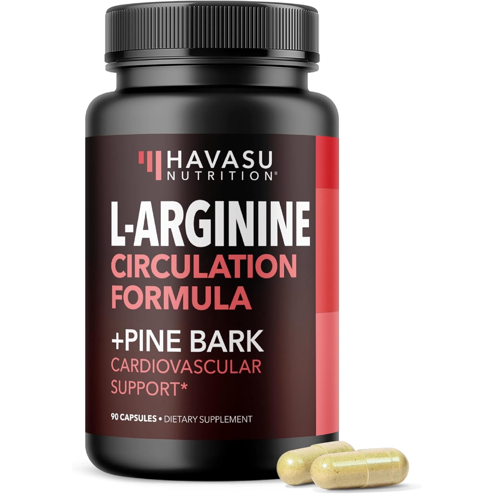 Havasu Nutrition L-Arginine Capsules with Pine Bark Extract, Nitric Oxide Supplement, 1800mg, 90 Count