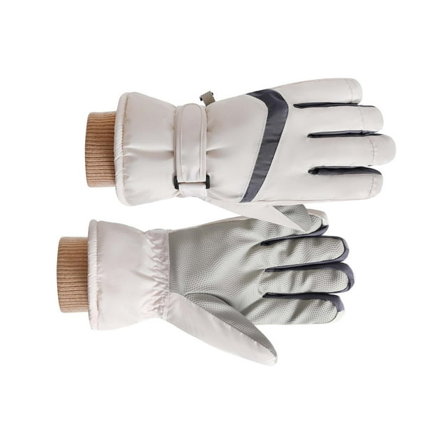 Guantes de invierno impermeables para adultos con forro polar antideslizantes para clima frío y nieve. beige
