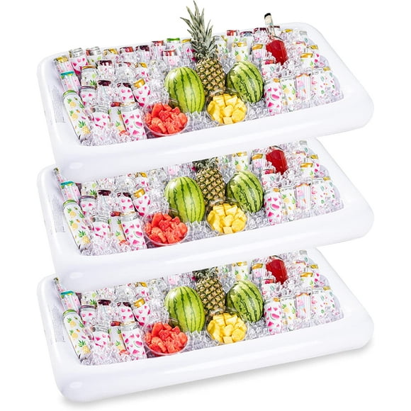 Serving Bars with Drain Plug (3 Sets), Inflatable Cooler Ice Buffet Salad Serving Trays for Indoor Outdoor Summer Beach Luau Party, Picnic, and Pool