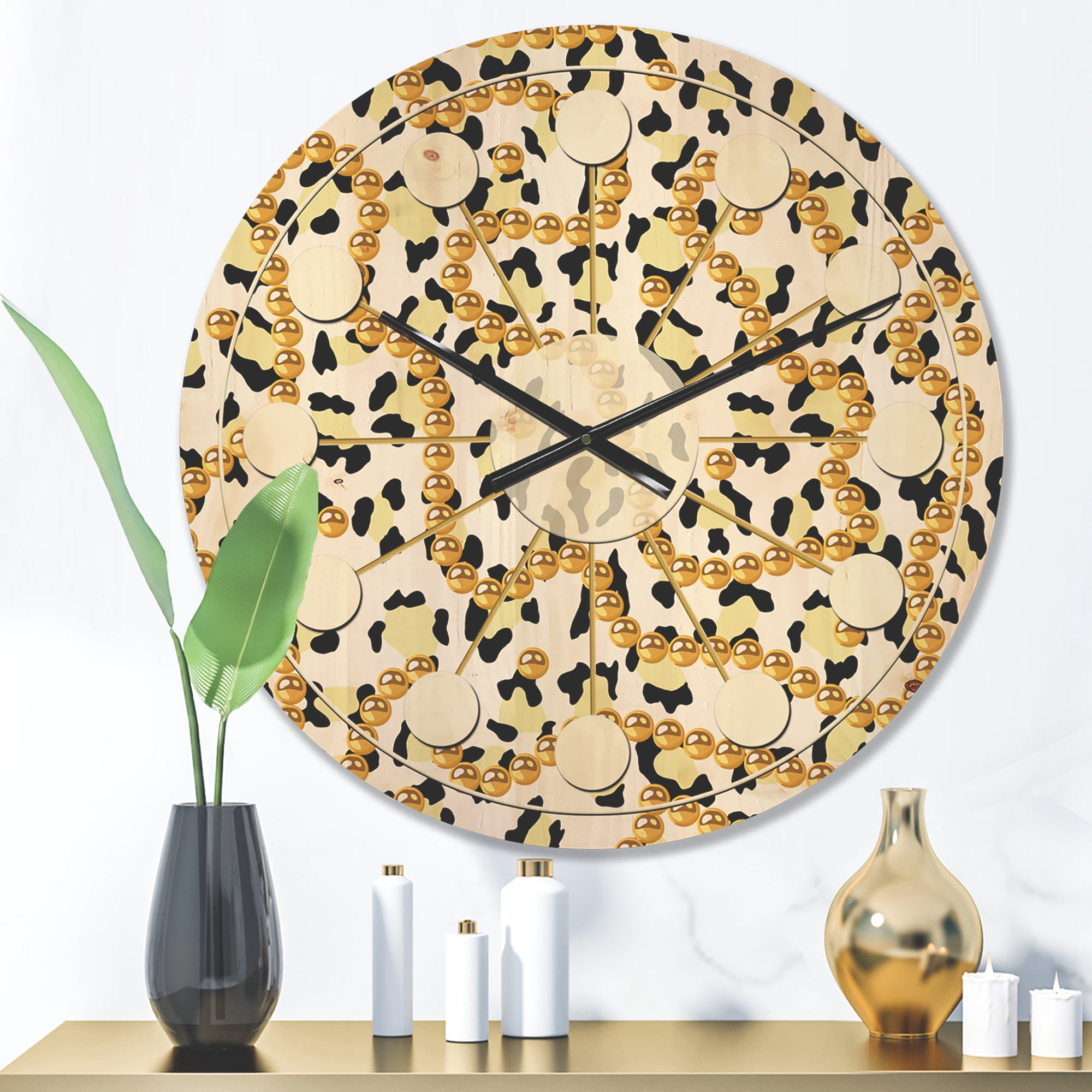 Designart 'Leopard Fur Safari Pattern VI' Mid-Century Modern Wood Wall Clock