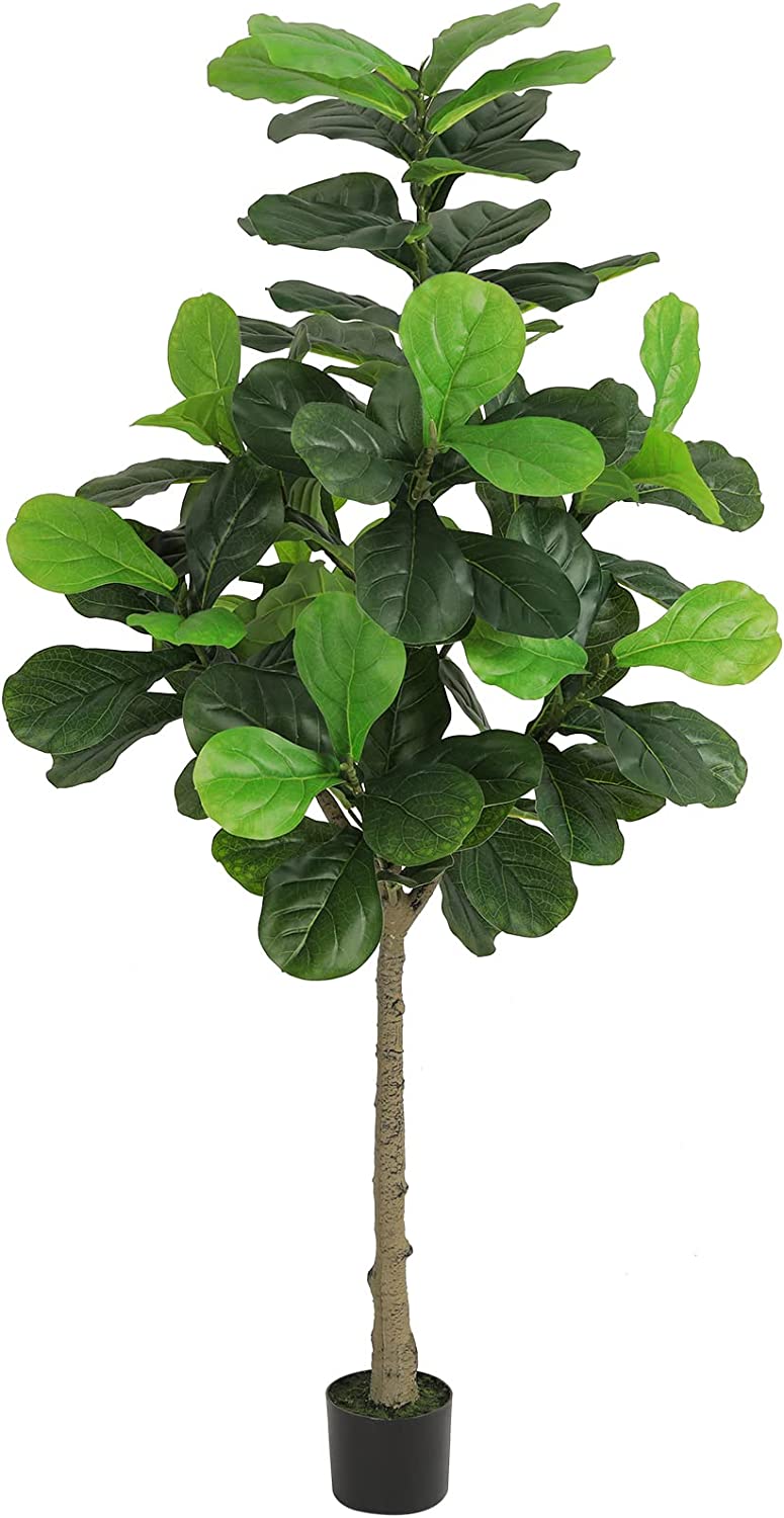 VIAGDO Artificial Fiddle Leaf Fig Tree 6ft Fake Ficus Lyrata Plant in Pot Faux Fiddle Tree Decor